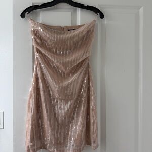 Zara Sequin Strapless Dress - Cream